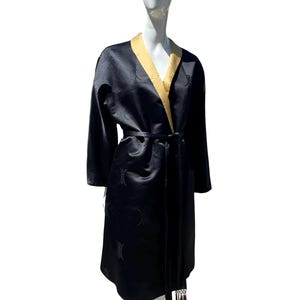Vintage 60s Chinese satin Hong Kong reversible coat overcoat tailored duster coat large gold and black glam mod