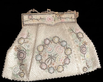 Bolsa de mano Vintage de los 50-60's elegante de noche con trabajo de enamel and decorada con canutillo