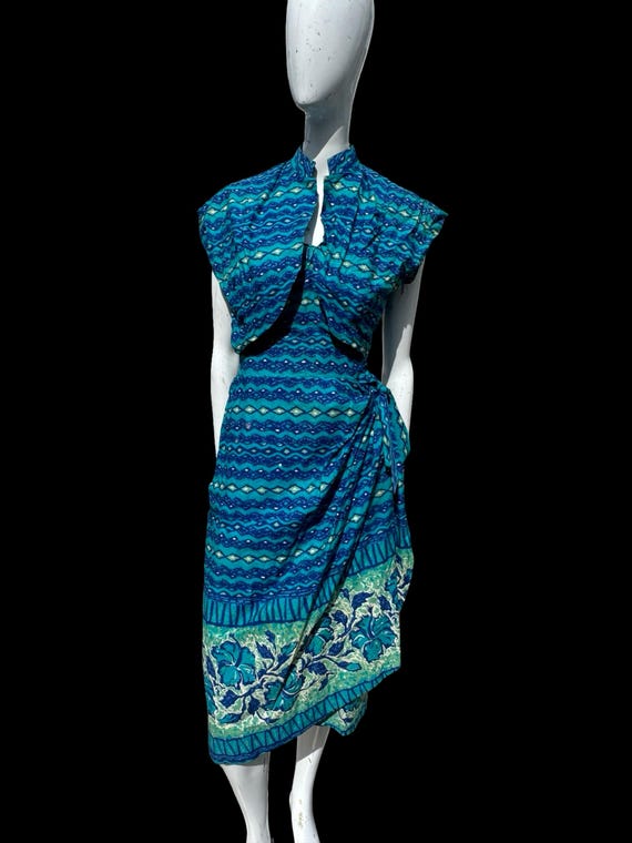 Vintage 50s Sun fashions Of Hawaii Hawaiian sarong wiggle dress with jacket pin up wrap hibiscus novelty print size 6 Vintage 50s Sun fashions Of Hawaii Hawaiian sarong wiggle dress with jacket pin up wrap hibiscus novelty print size 6