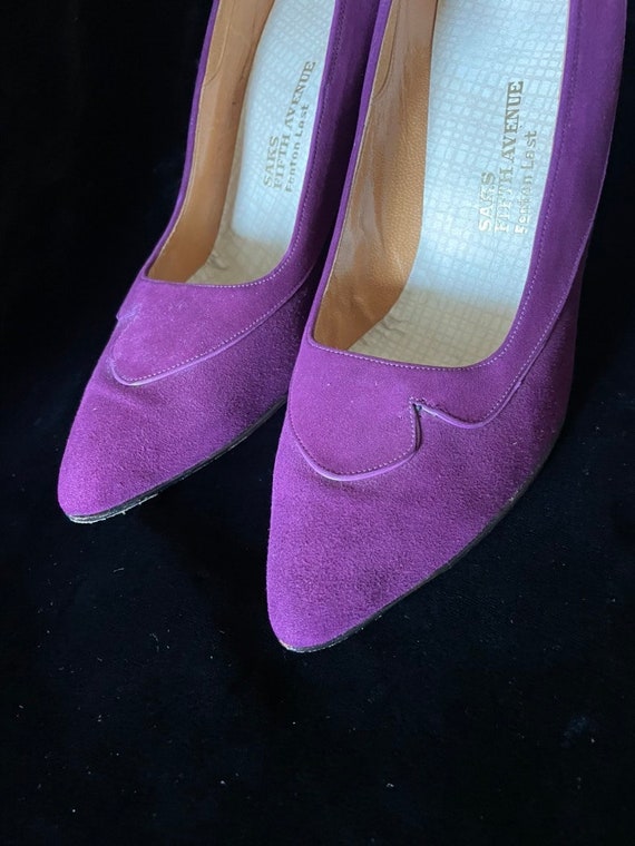 Vintage 50's shoes pumps Kittien Heel Purple FENT… - image 7