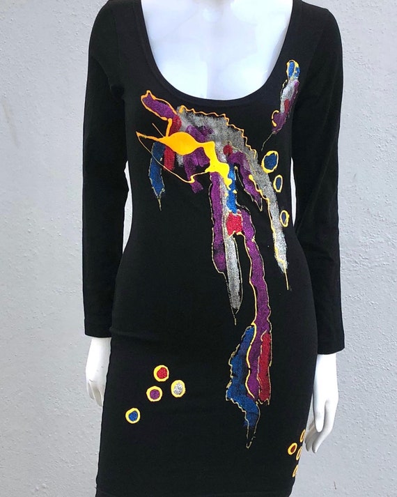 Vintage 90’s DKNY Hand painted bodycon minidress … - image 3