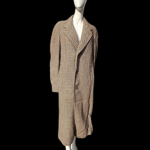 Vintage 30-40s Crofter Hand woven HARRIS TWEED coat overcoat houndstooth pattern long men&#39;s size 42/L  3 buttons classic