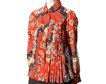 Vintage 80s ALBERT NIPON pleated floral dress shirt blouse romantic size M cotton