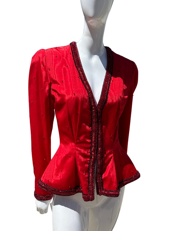 Vintage 70-80s RED couture jacket silk heavy hand… - image 8