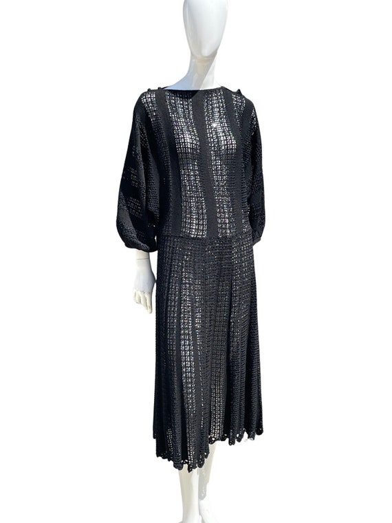 Vintage 70-80's HAND CROCHETED black dress cockta… - image 1