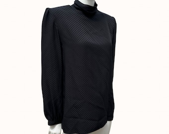 Vintage 70s VALENTINO Miss V black polka dot silk blouse top turtle neck long sleeves size 10/44