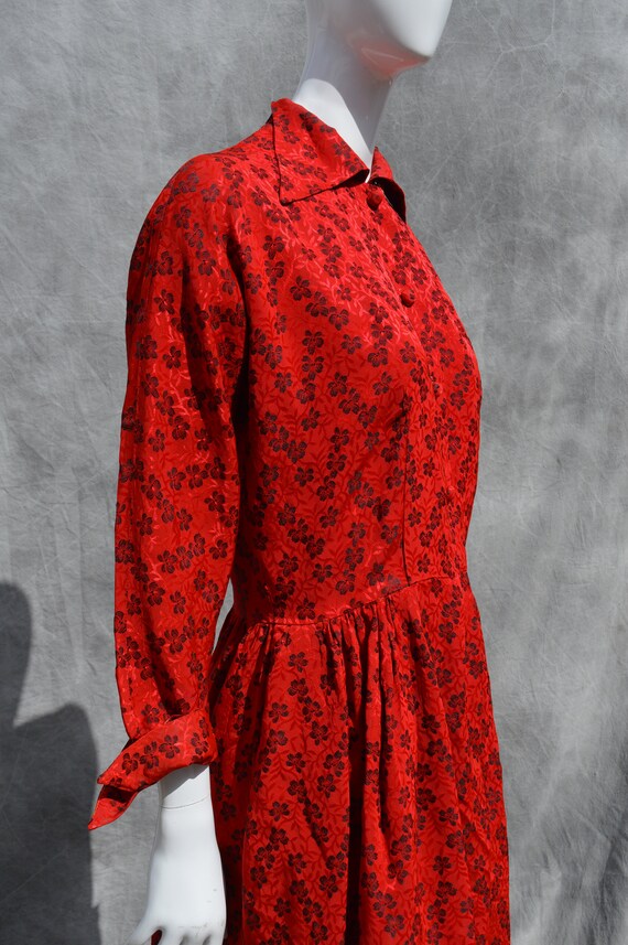 Vintage 40’s Fashioned by HOBERT red floral gown … - image 8