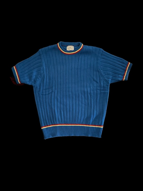 Vintage 60s knit acrylic ribbed mock neck t-shirt… - image 1