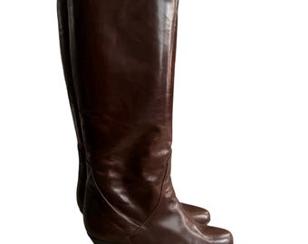 Vintage 70-80s GALO Italy calf leather boots size 39 USA 8 1/2 knee high snake skin ankle strap detail disco party restored