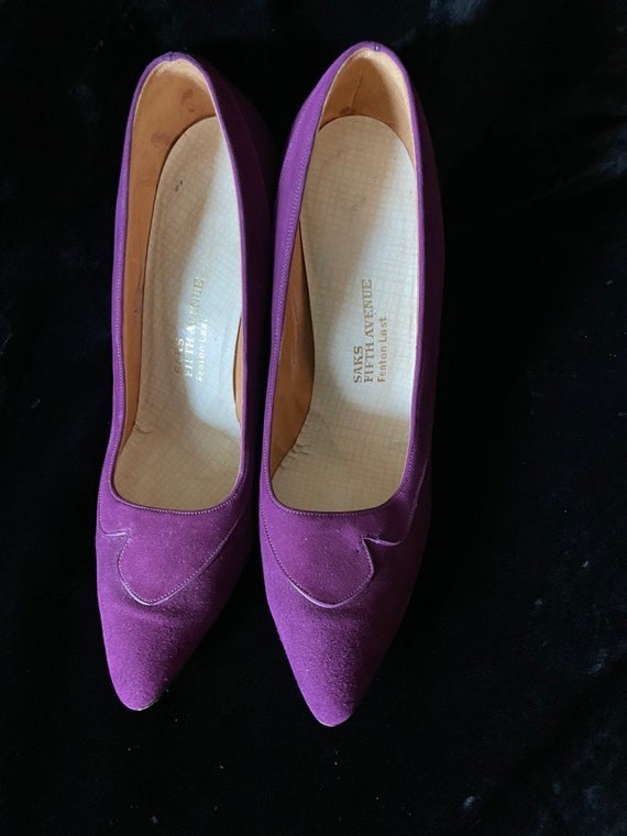 Vintage 50's shoes pumps Kittien Heel Purple FENT… - image 8