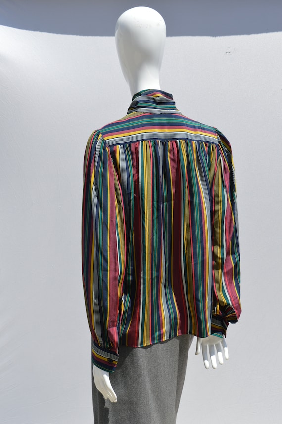 ヴィンテージ　イヴサンローラン　シルク　ストライプ　ブラウス　ボウタイ ヴィンテージ イヴサンローラン シルク ストライプ ブラウス