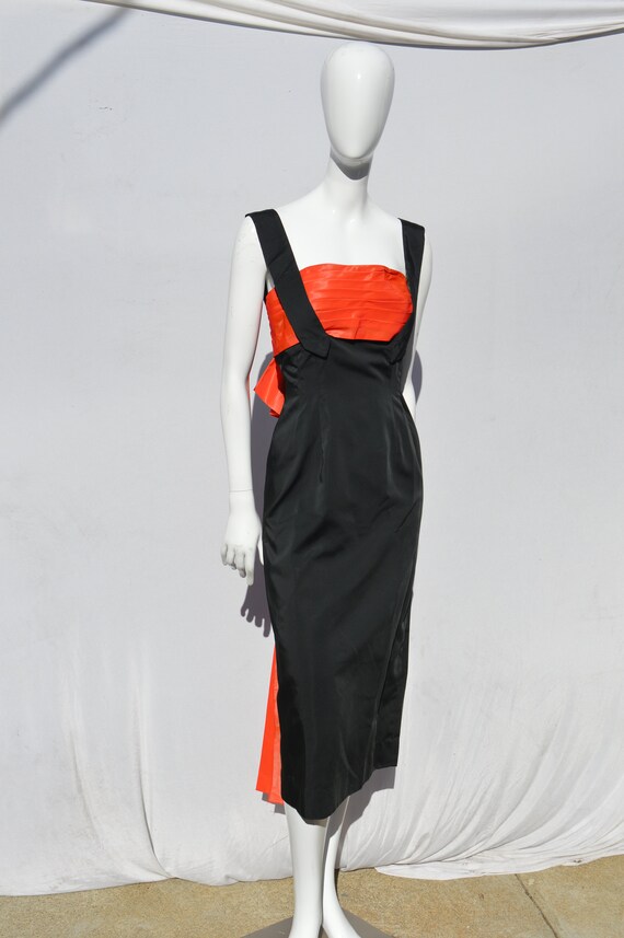 Buy Vintage 1950s Wiggle Dress 50s Black Satin Cocktail Dress With