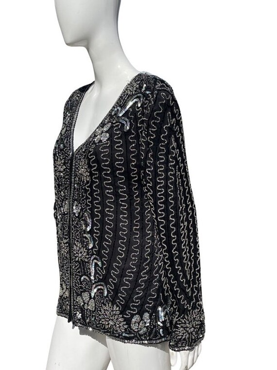 Vintage 70-80s DISCO sequin blouse zig zag waverl… - image 6