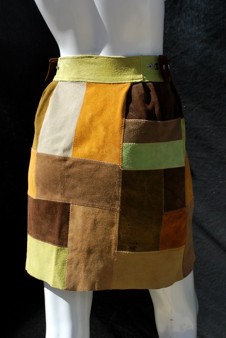 Vintage Leather Skirt 70's Mini Patchwork Suede Skirt - Etsy