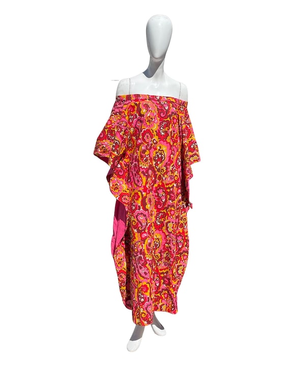 vintage 60's floral KAFTAN dress off shoulders mo… - image 2