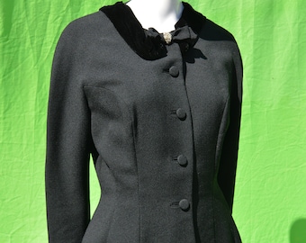 Vintage 50 LILLI ANN San Francisco jacket suit jacket blazer velvet collar fitted Luxurious Fabric of Paris loomed in Paris Small
