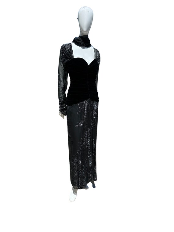 bill blass evening dress Vintage 1960's Bill Blass Black Cameo Lace Evening Dress