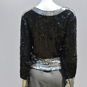 Vintage 70s YSL Yves Saint Laurent Rive Gauche DISCO Sequin top blouse size small party black and silver sequins iridescent beads imagem 8