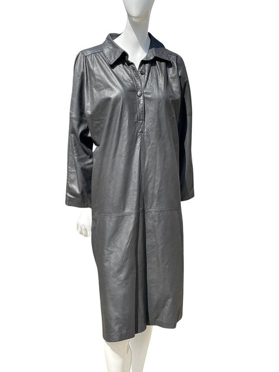 Vintage 80's LEATHER DRESS by Leather Loft dark g… - image 4