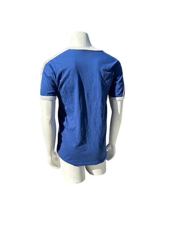 Vintage 70-80s ADIDAS V Neck T-shirt Navy Blue White Stripe