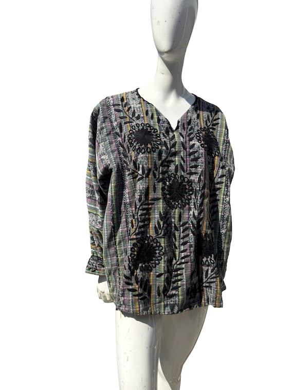 70年代のヴィンテージグアテマラ刺繍ヒッピーシャツ：バルーンスリーブ 