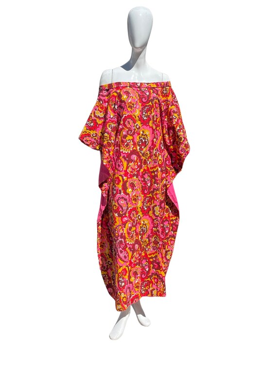 vintage 60's floral KAFTAN dress off shoulders mo… - image 5