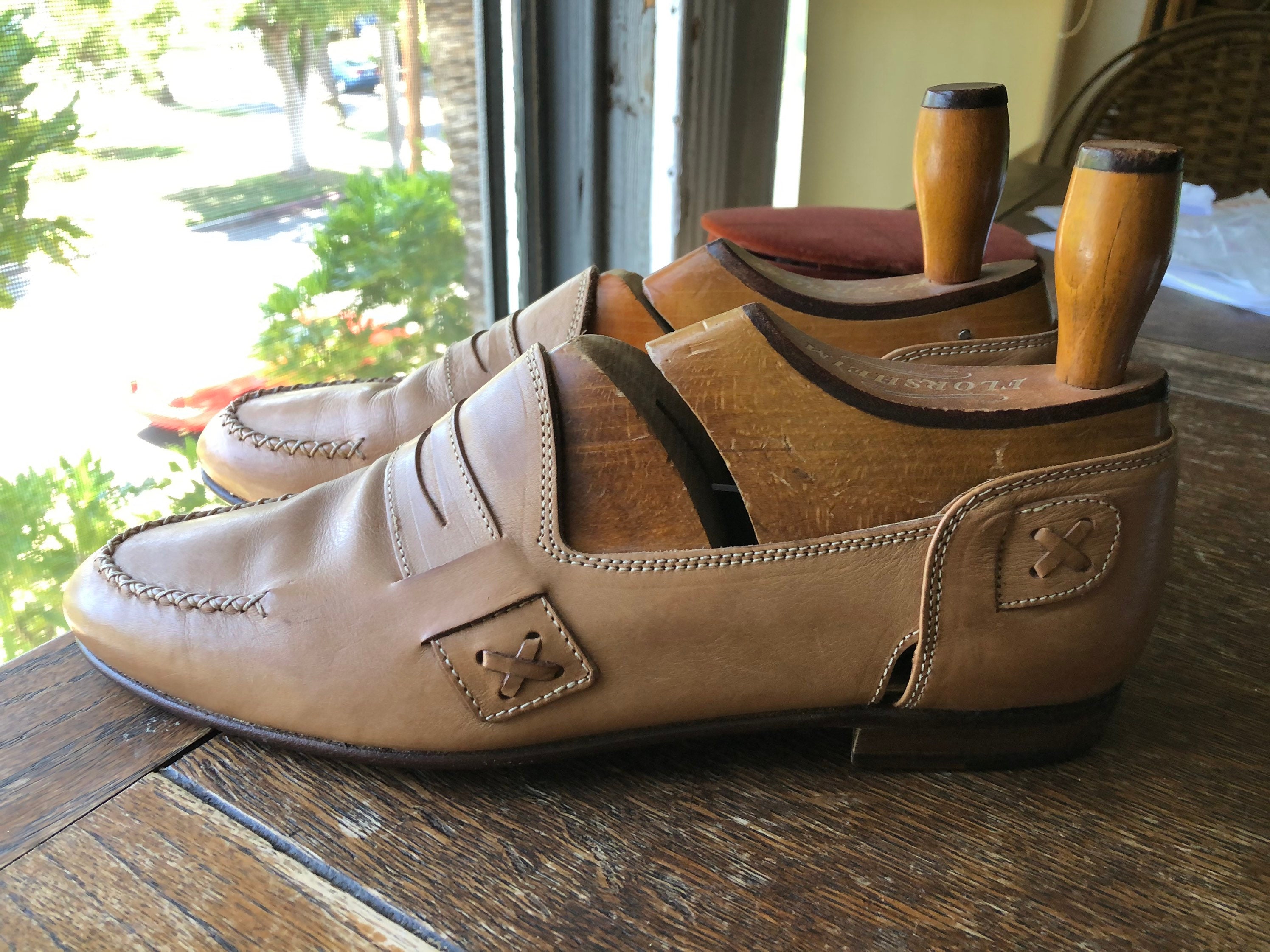靴 Vintage 70s Italy Made Leather Loafers Vintage 70s Chunky Heel Leather Fringe Platform Loafers