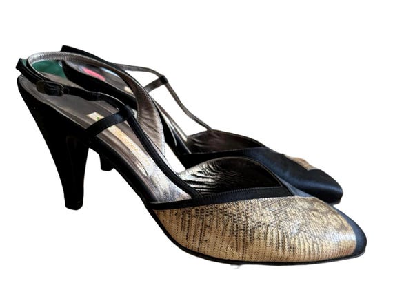 70s OLD GUCCI スリングバックヒールサンダル Vintage 70s GUCCI Singback Shoes Sandals Round Toe Satin and