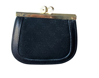 Vintage Coach Black Leather Wallet Kisslock Trifolding Coin Purse