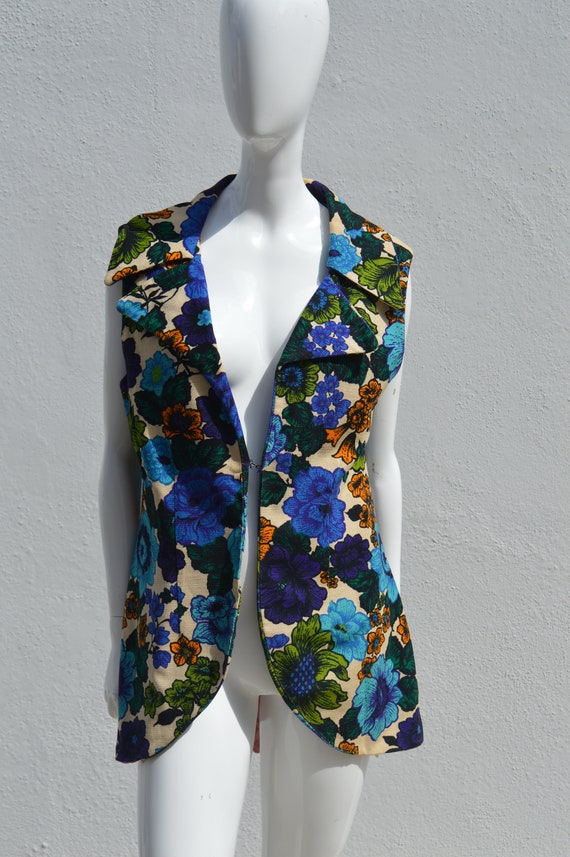 Vintage 60's tapestry Vest MOD hippie long Vest t… - image 2