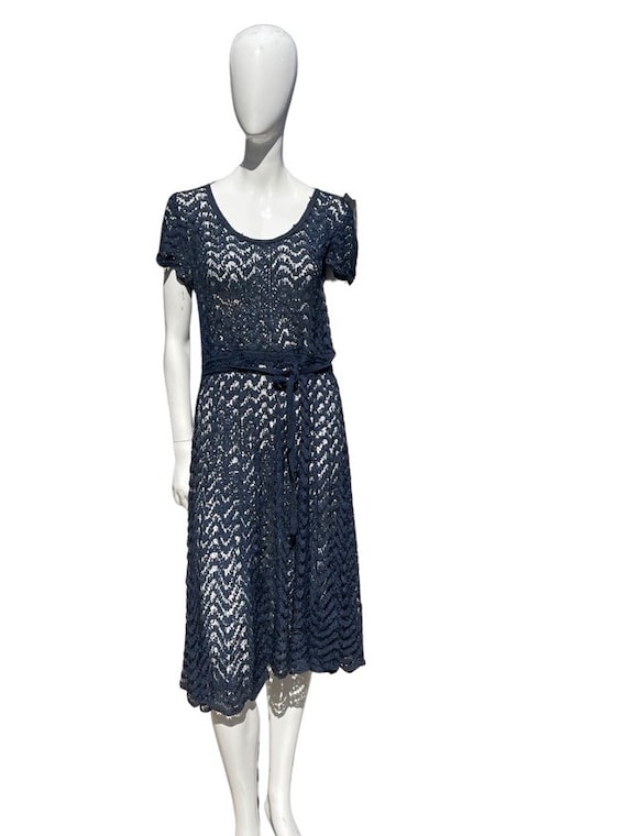 Vintage 40-50s ribbon knitted blue dress sheer siz