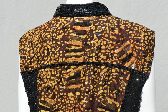 Vintage 80's CACHE sleeveless top vest beaded seq… - image 6
