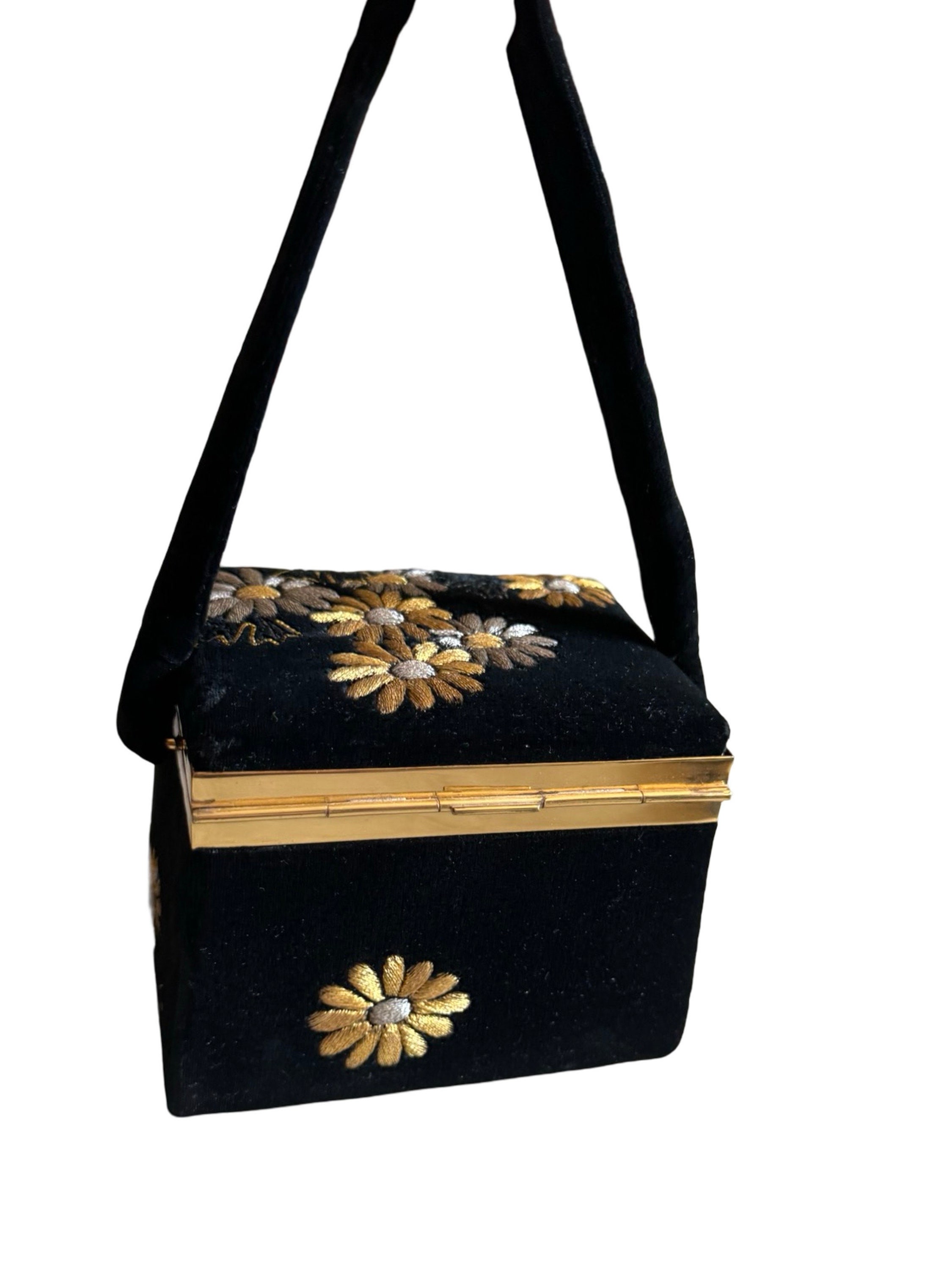 珍しい Vintage Floral Purse Box Velvet INDUSTRIES ART JAPAN 60s バッグ