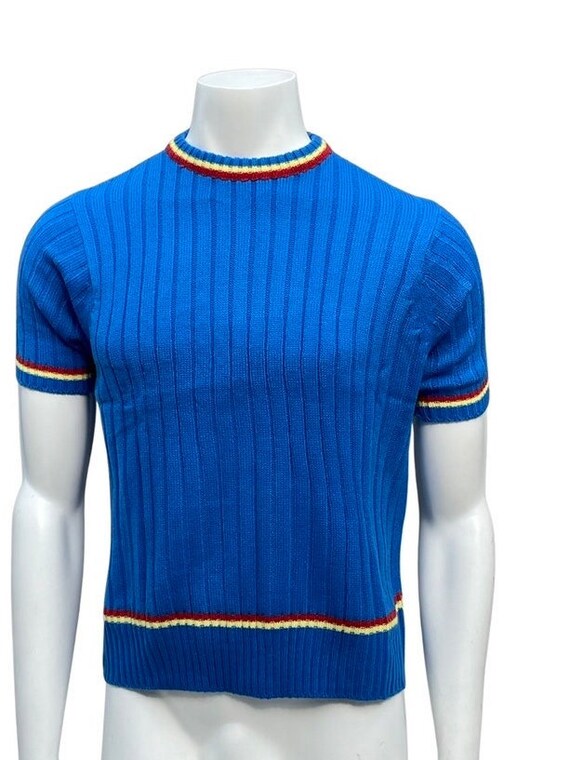 Vintage 60s knit acrylic ribbed mock neck t-shirt… - image 2