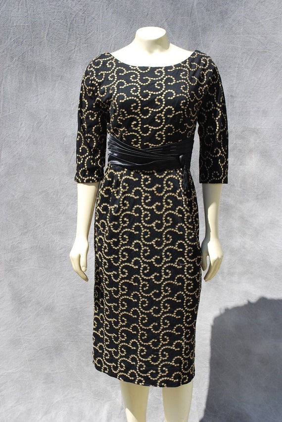 Vintage 60s hand embroidered dress stars swirl pa… - image 1