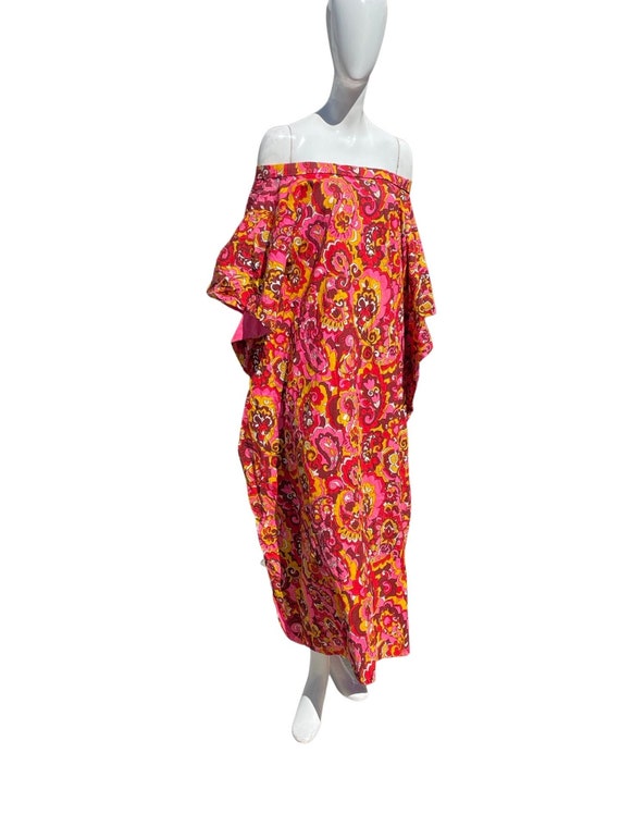 vintage 60's floral KAFTAN dress off shoulders mo… - image 1