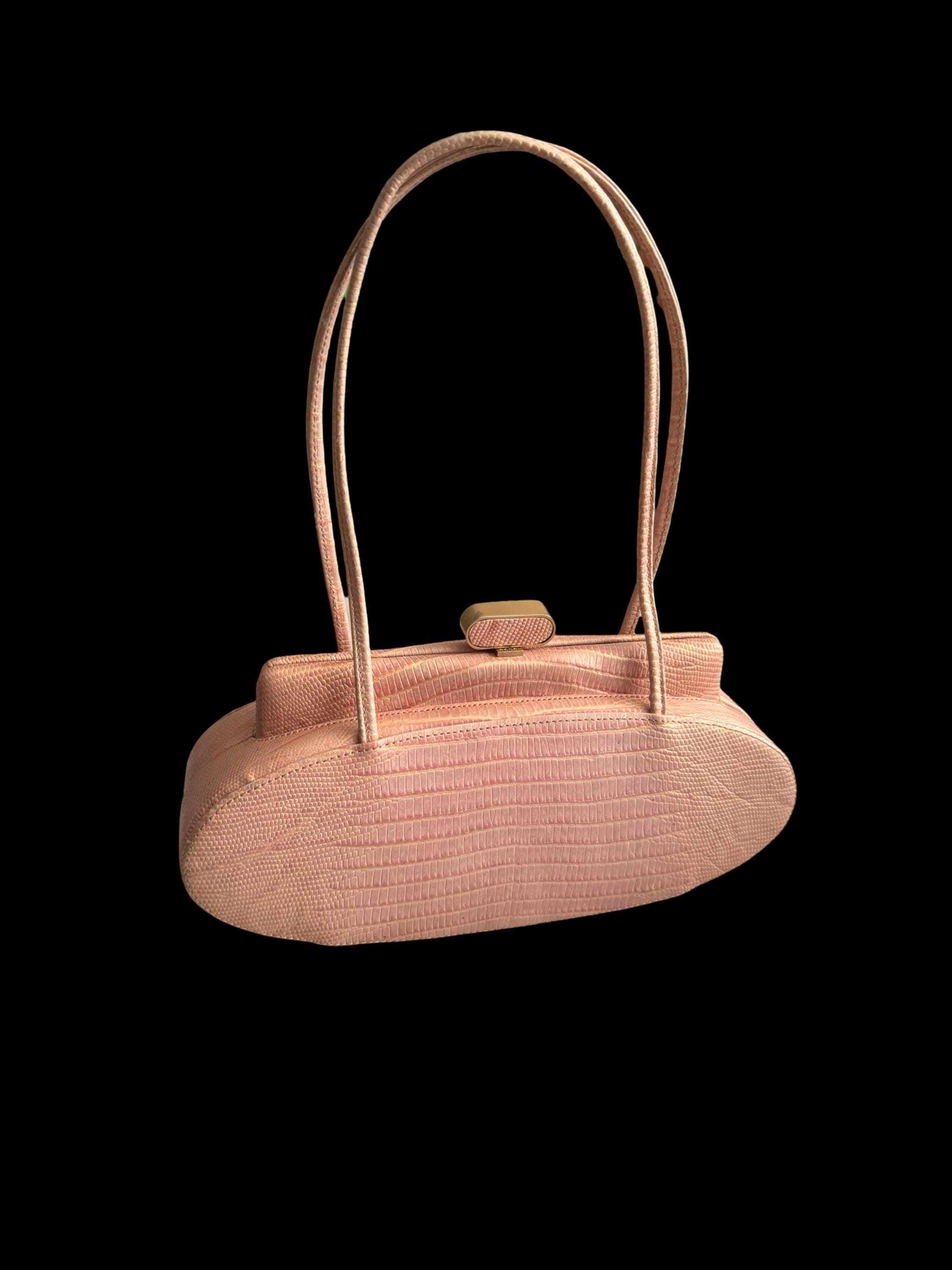 Vintage 80s RODO Box Handbag Top Handle Bag Purse Salmon Pink With