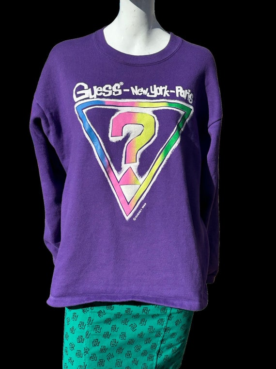 Vintage 80-90s GUESS purple sweatshirt rainbow col