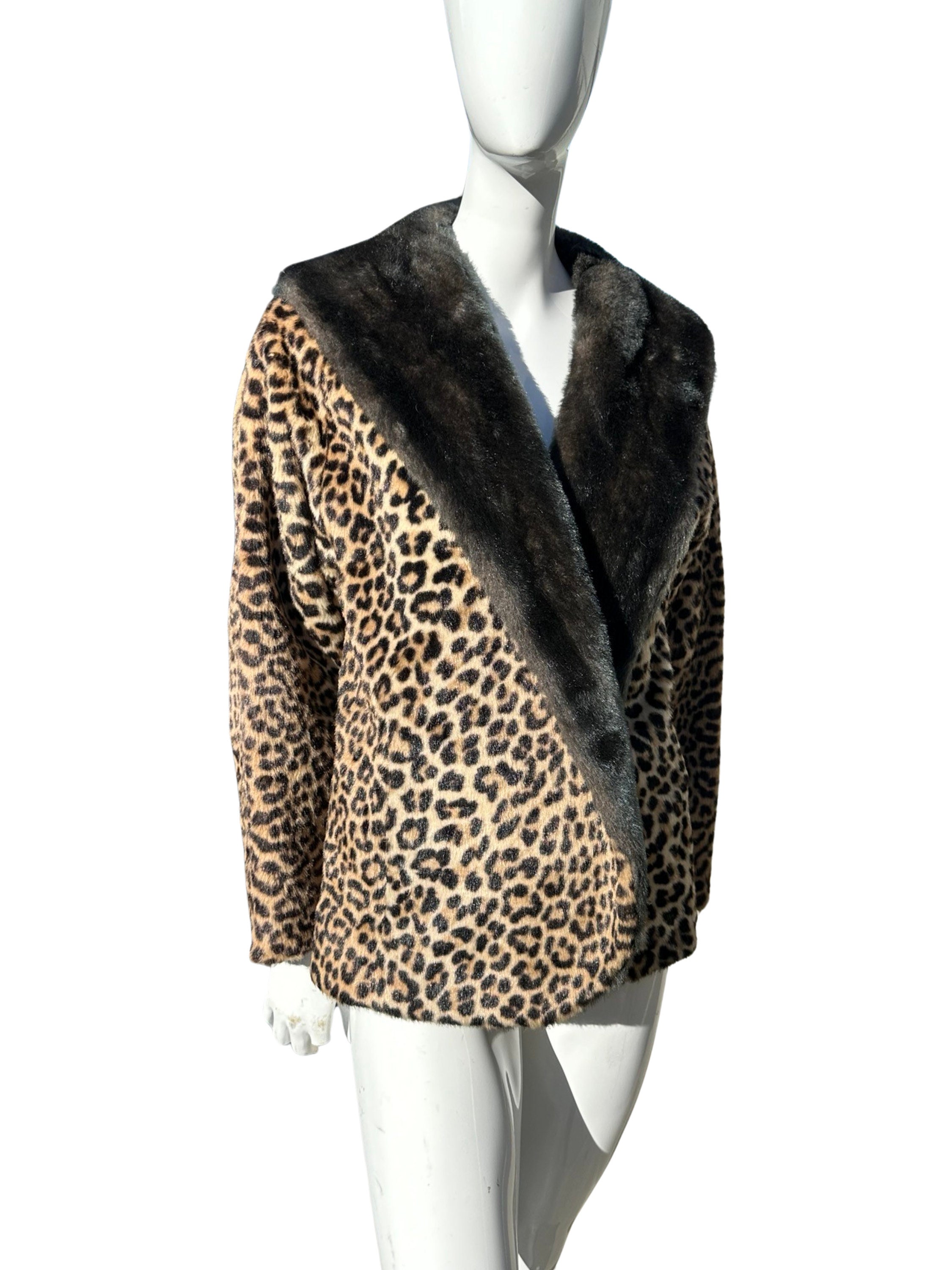 Vintage 60s MOD Short Cropped Faux Fur Leopard Jacket Coat SIMBA