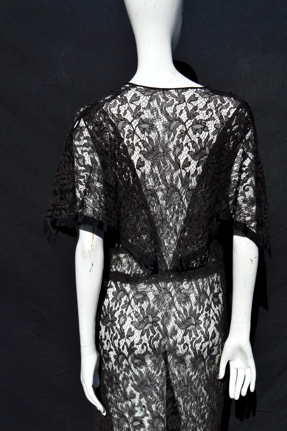 Vintage 30's black lace dress all LACE sheer flor… - image 7