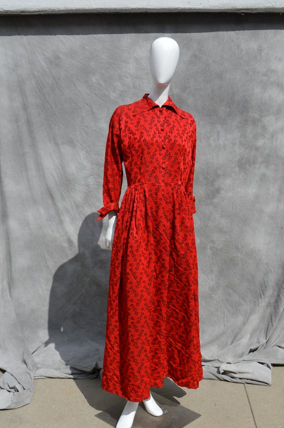 Vintage 40’s Fashioned by HOBERT red floral gown … - image 4