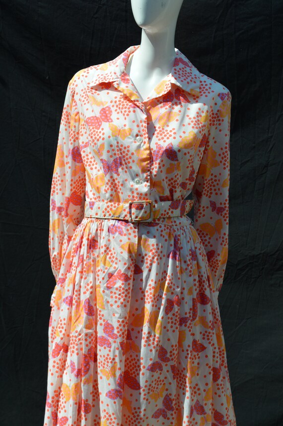 Vintage 70's butterfly novelty print shirtdress d… - image 1