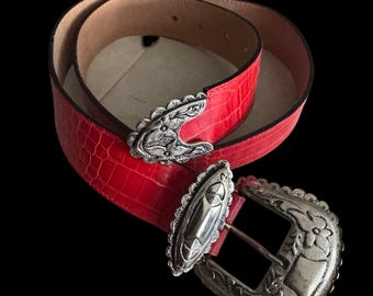 Vintage Streets Ahead Croc Leather Belt, Western Silver  display picture 3