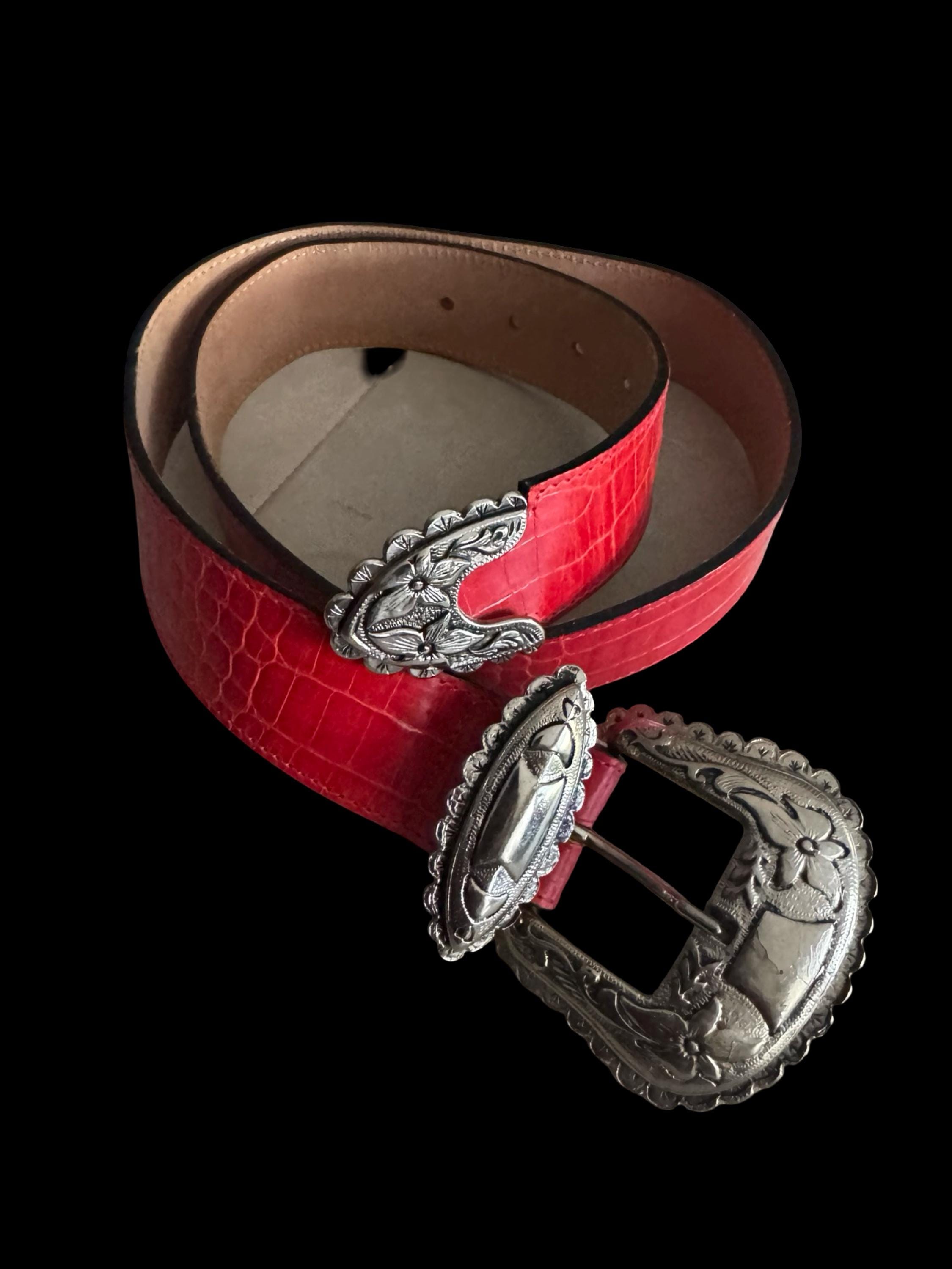 Jaqueline Ferrar RED LEATHER BELT Large Vintage 90s Streets Ahead RED Western Belt Leather Size L  main image 3