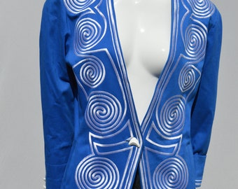 Vintage 80's IBE collarless jacket size 8 Memphis style spirals pattern new wave baroque hip hop blazer jacket