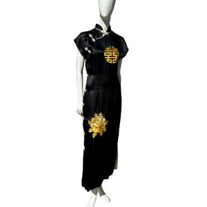Vintage quipao zijden Chinese geborduurde jurk jaren 40 cheongnsam Qipao-jurk gemaakt in Japan klassieke oude Hollywood maat 8