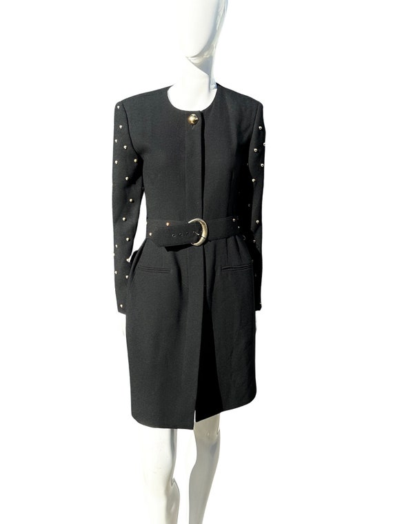Vintage 80s LBD with gold studs on the sleeves ta… - image 1