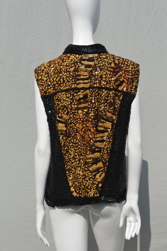 Vintage 80's CACHE sleeveless top vest beaded seq… - image 4