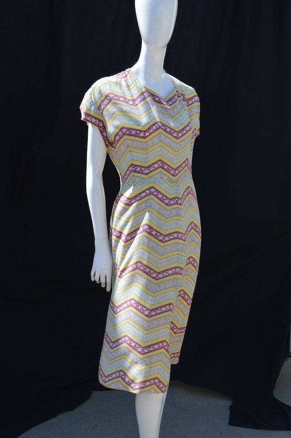Vintage 40's novelty print day dress rayon dress m