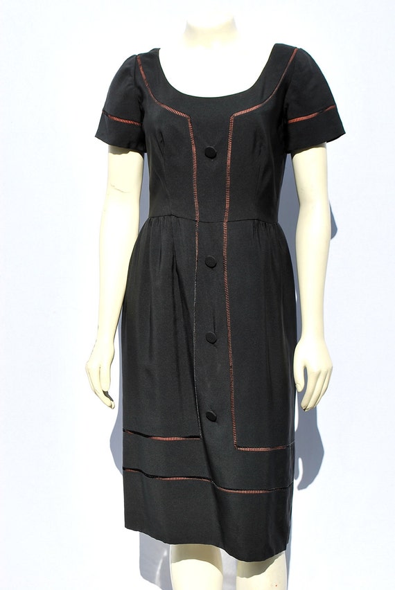 Vintage 50's dress designer LBD silk sM cocktail … - image 1